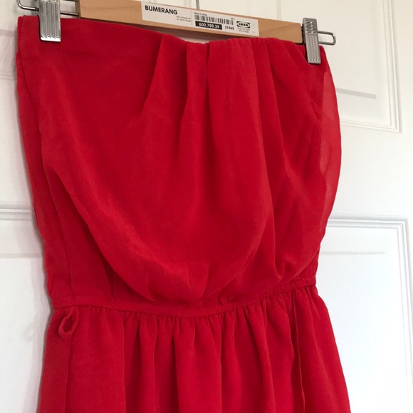 Strapless red high low chiffon dress - Picture 4 of 6